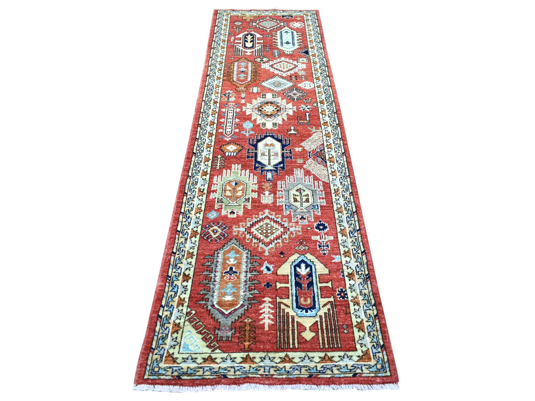 2'8" x 9'8" New Hand Knotted Red Wool Runner Oriental Rug - MOA10272259
