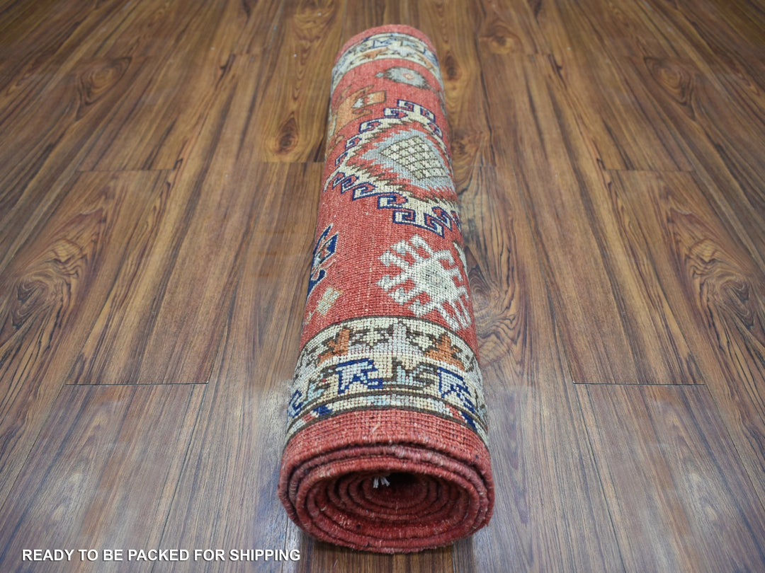2'8" x 9'8" New Hand Knotted Red Wool Runner Oriental Rug - MOA10272259