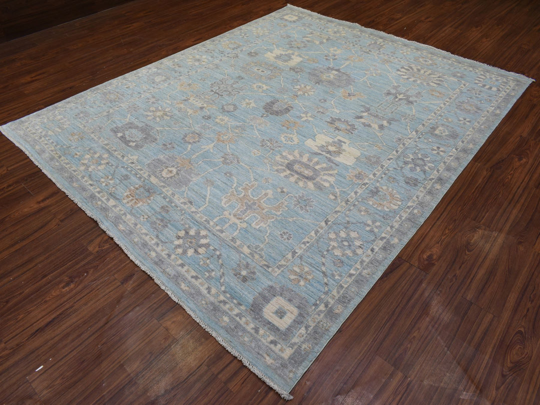 8'0" x 9'8" New Hand Knotted Blue Wool Rectangle Oriental Rug - MOA10272286