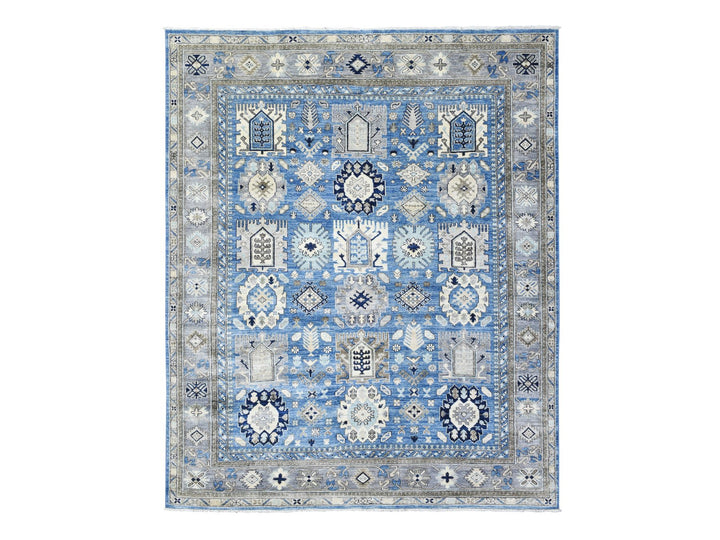 8'1" x 9'9" New Hand Knotted Blue Wool Rectangle Oriental Rug - MOA10272311