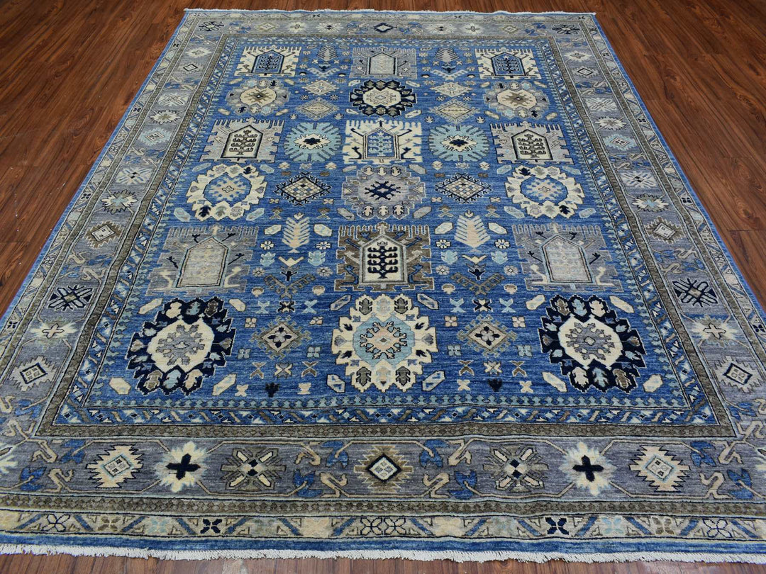 8'1" x 9'9" New Hand Knotted Blue Wool Rectangle Oriental Rug - MOA10272311