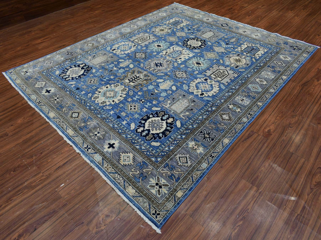 8'1" x 9'9" New Hand Knotted Blue Wool Rectangle Oriental Rug - MOA10272311
