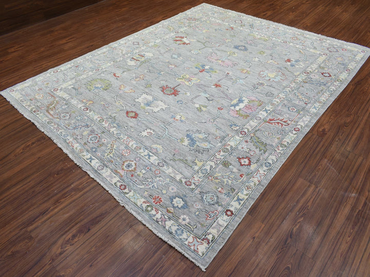 8'1" x 10'1" New Hand Knotted Grey Wool Rectangle Oriental Rug - MOA10272349