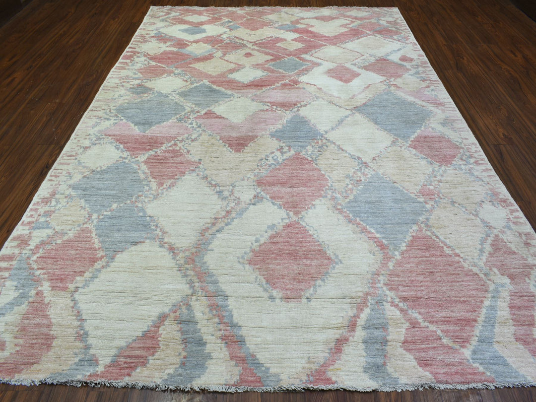 8'1" x 11'7" New Hand Knotted Pink Wool Rectangle Oriental Rug - MOA10272373