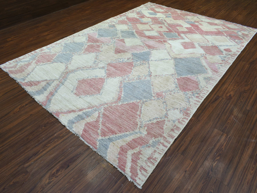 8'1" x 11'7" New Hand Knotted Pink Wool Rectangle Oriental Rug - MOA10272373