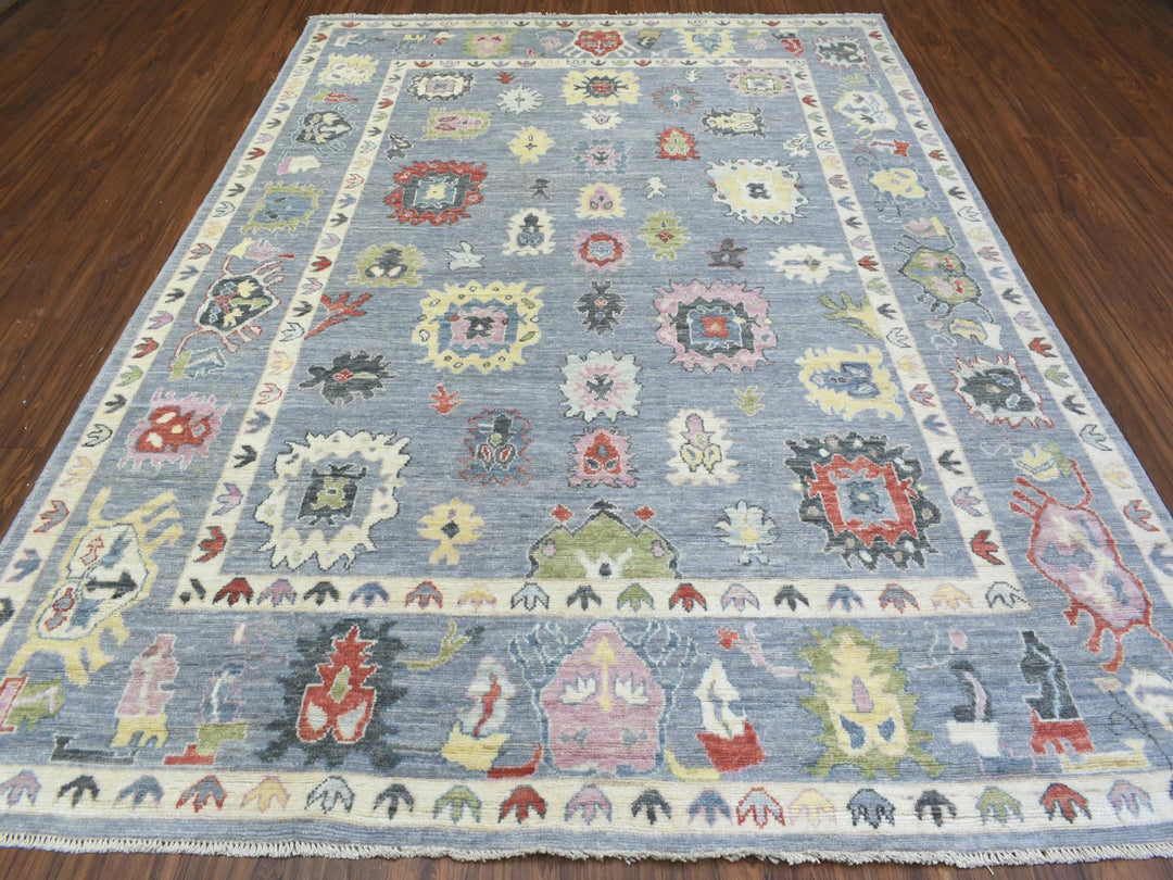 8'0" x 10'7" New Hand Knotted Grey Wool Rectangle Oriental Rug - MOA10272382