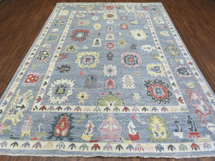 8'0" x 10'7" New Hand Knotted Grey Wool Rectangle Oriental Rug - MOA10272382