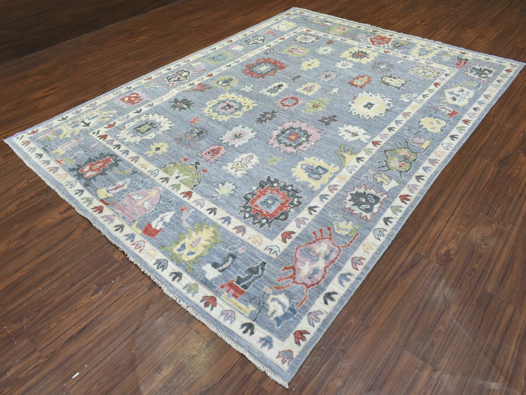 8'0" x 10'7" New Hand Knotted Grey Wool Rectangle Oriental Rug - MOA10272382