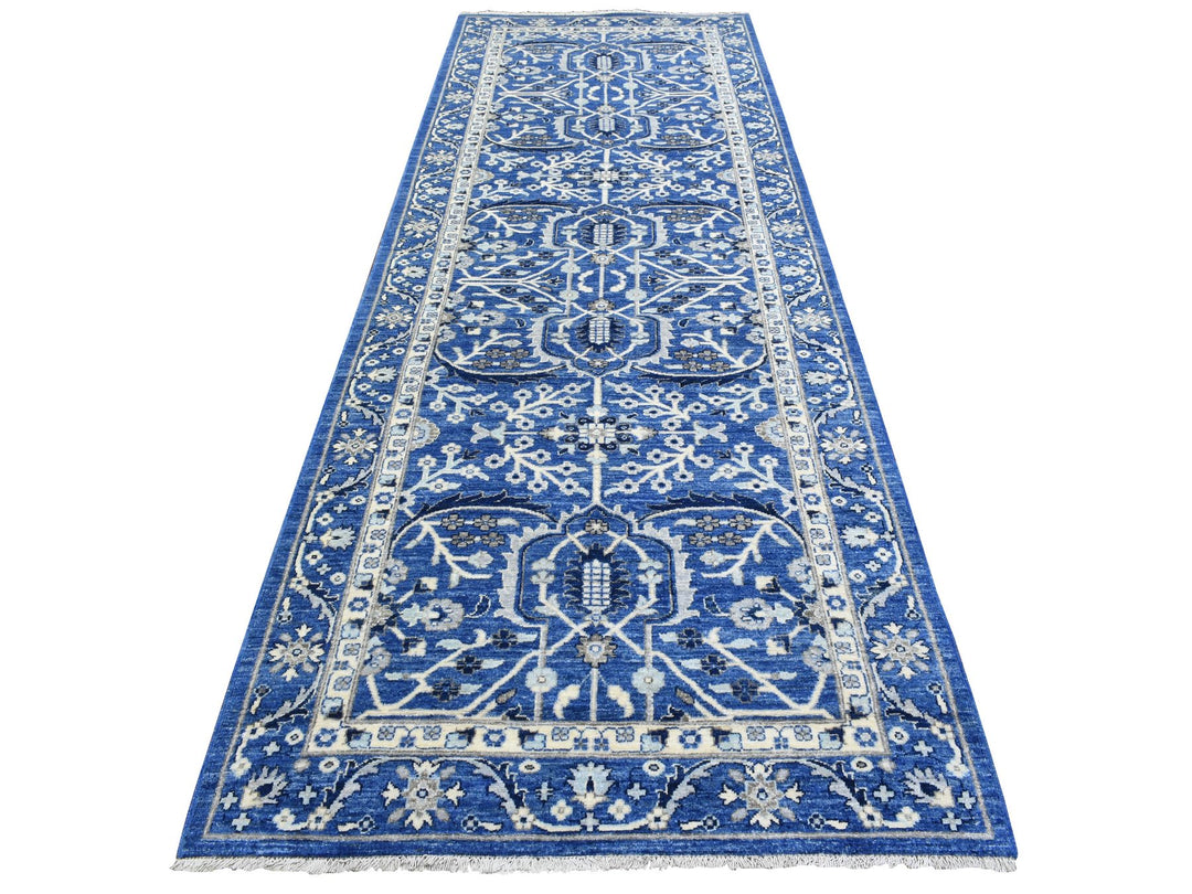 4'3" x 11'9" New Hand Knotted Blue Wool Runner Oriental Rug - MOA10272385