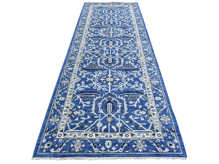4'3" x 11'9" New Hand Knotted Blue Wool Runner Oriental Rug - MOA10272385