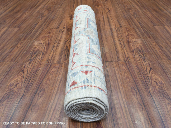 3'1" x 10'2" New Hand Knotted Grey Wool Runner Oriental Rug - MOA10272409