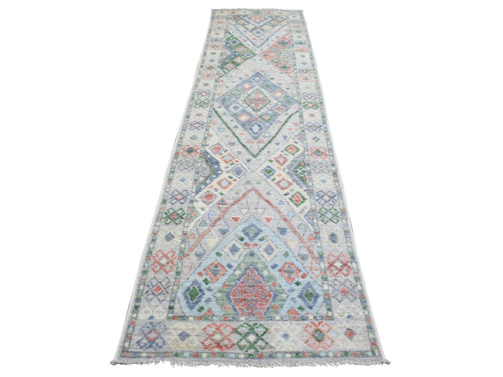 3'0" x 12'1" New Hand Knotted Grey Wool Runner Oriental Rug - MOA10272410