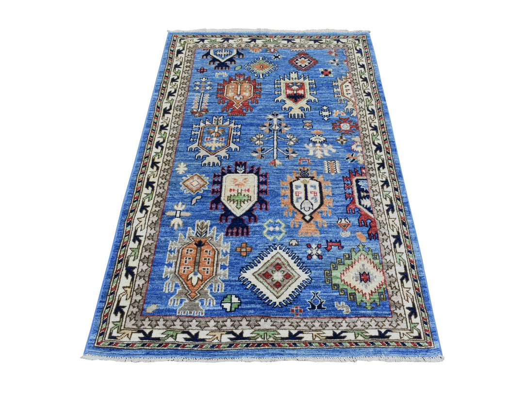 3'7" x 5'4" New Hand Knotted Blue Wool Rectangle Oriental Rug - MOA10272413