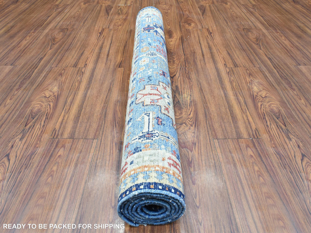4'0" x 5'10" New Hand Knotted Blue Wool Rectangle Oriental Rug - MOA10272415