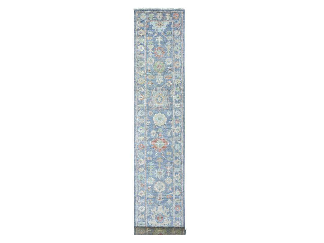 2'7" x 15'10" New Hand Knotted Blue Wool Runner Oriental Rug - MOA10272420