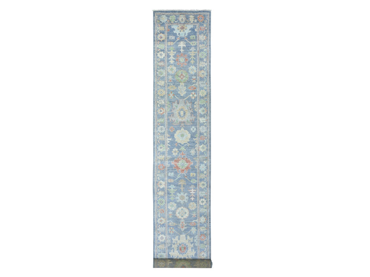 2'7" x 15'10" New Hand Knotted Blue Wool Runner Oriental Rug - MOA10272420