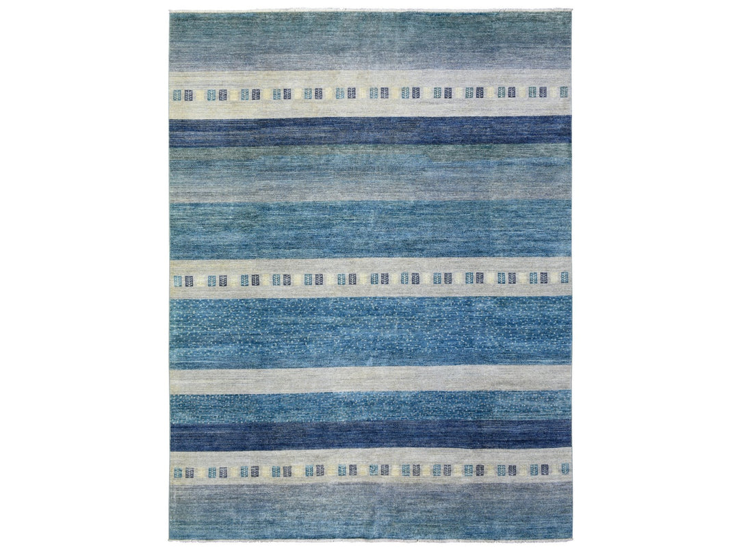 9'0" x 11'9" New Hand Knotted Blue Wool Rectangle Oriental Rug - MOA10272445