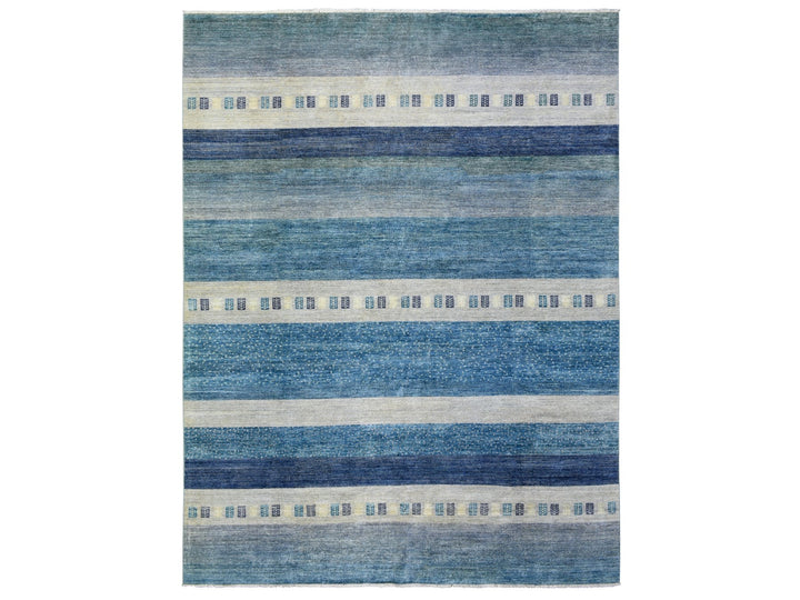 9'0" x 11'9" New Hand Knotted Blue Wool Rectangle Oriental Rug - MOA10272445