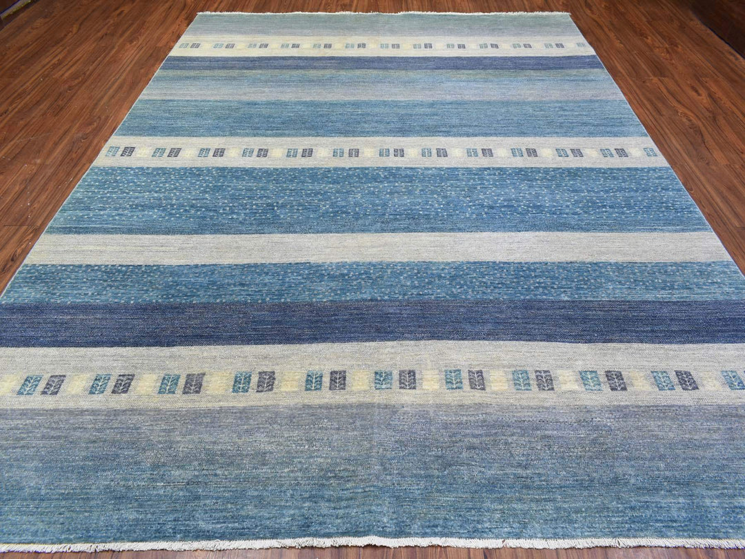 9'0" x 11'9" New Hand Knotted Blue Wool Rectangle Oriental Rug - MOA10272445