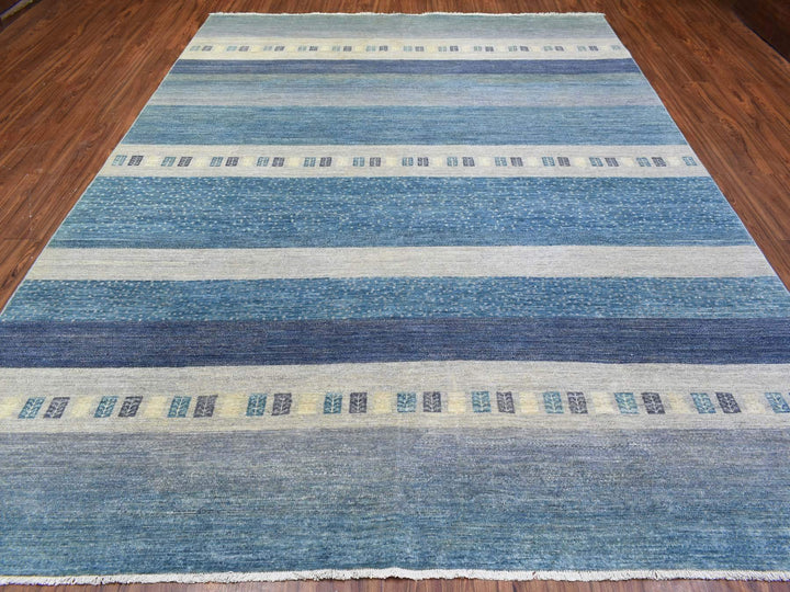9'0" x 11'9" New Hand Knotted Blue Wool Rectangle Oriental Rug - MOA10272445