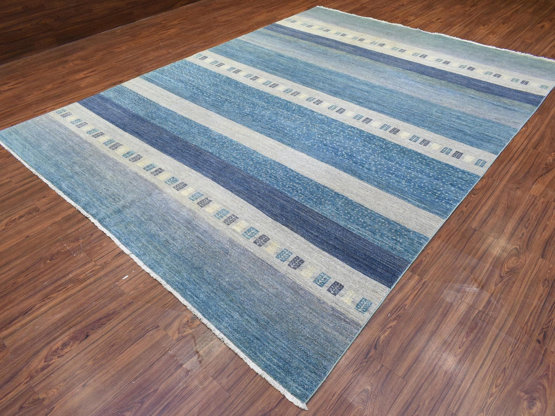 9'0" x 11'9" New Hand Knotted Blue Wool Rectangle Oriental Rug - MOA10272445