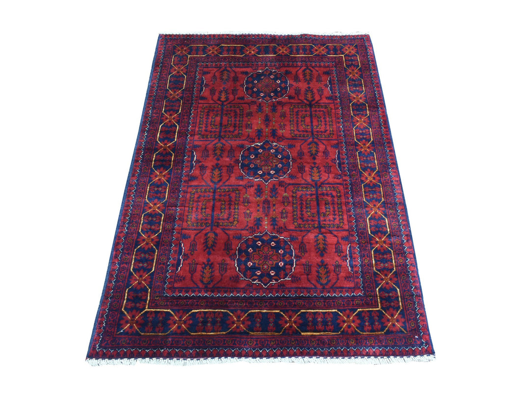 3'4" x 4'9" New Hand Knotted Red Wool Rectangle Oriental Rug - MOA10272481