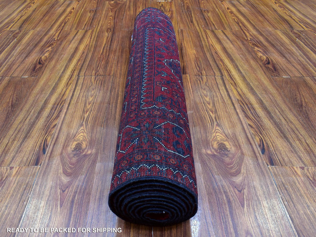 3'0" x 9'10" New Hand Knotted Red Wool Rectangle Oriental Rug - MOA10272495