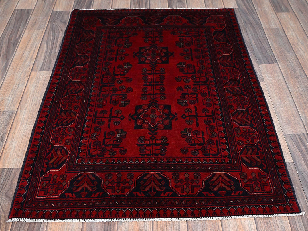 2'9" x 3'10" New Hand Knotted Red Wool Rectangle Oriental Rug - MOA102724