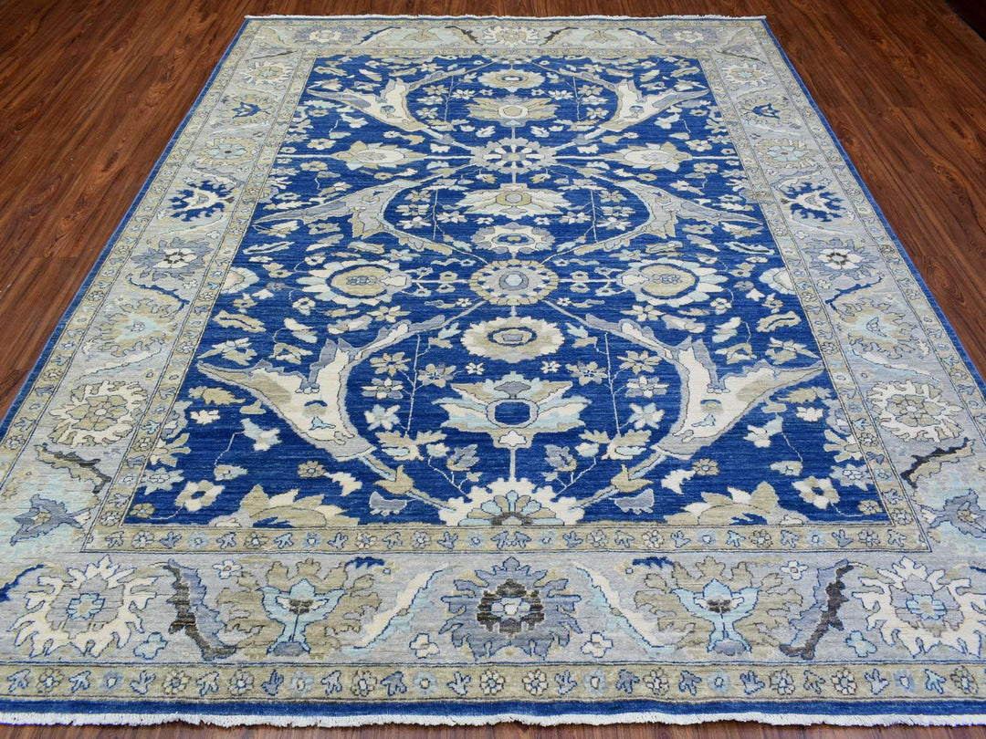 8'3" x 10'0" New Hand Knotted Blue Wool Rectangle Oriental Rug - MOA10272533