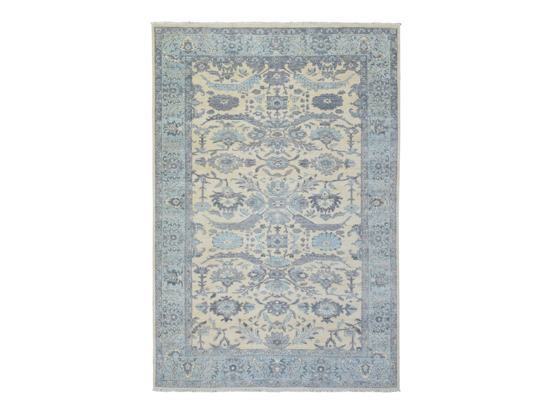 6'1" x 9'0" New Hand Knotted Ivory Wool Rectangle Oriental Rug - MOA10272536