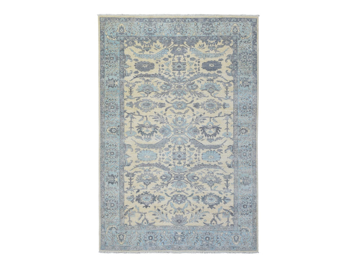 6'1" x 9'0" New Hand Knotted Ivory Wool Rectangle Oriental Rug - MOA10272536