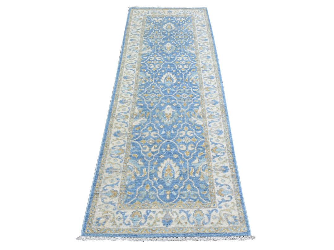 2'7" x 7'7" New Hand Knotted Blue Wool Runner Oriental Rug - MOA10272538