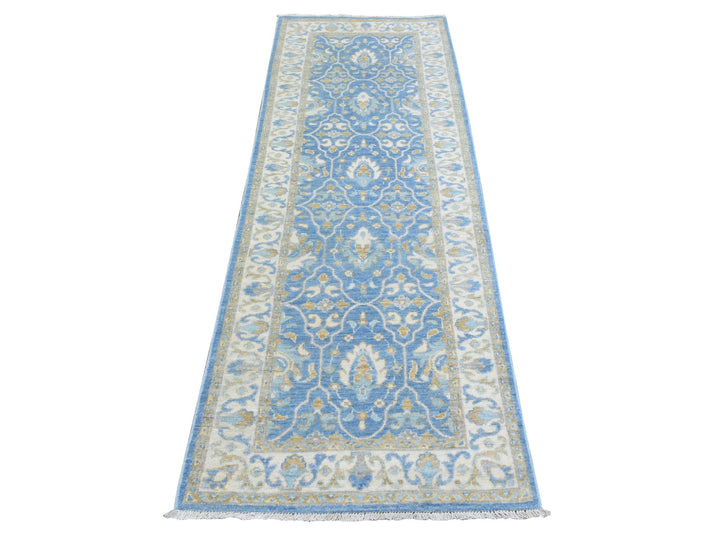 2'7" x 7'7" New Hand Knotted Blue Wool Runner Oriental Rug - MOA10272538