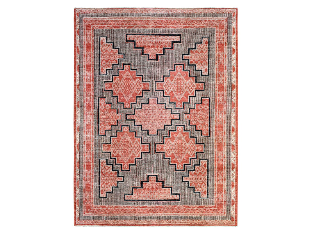 9'0" x 11'9" New Hand Knotted Red Wool Rectangle Oriental Rug - MOA10272575