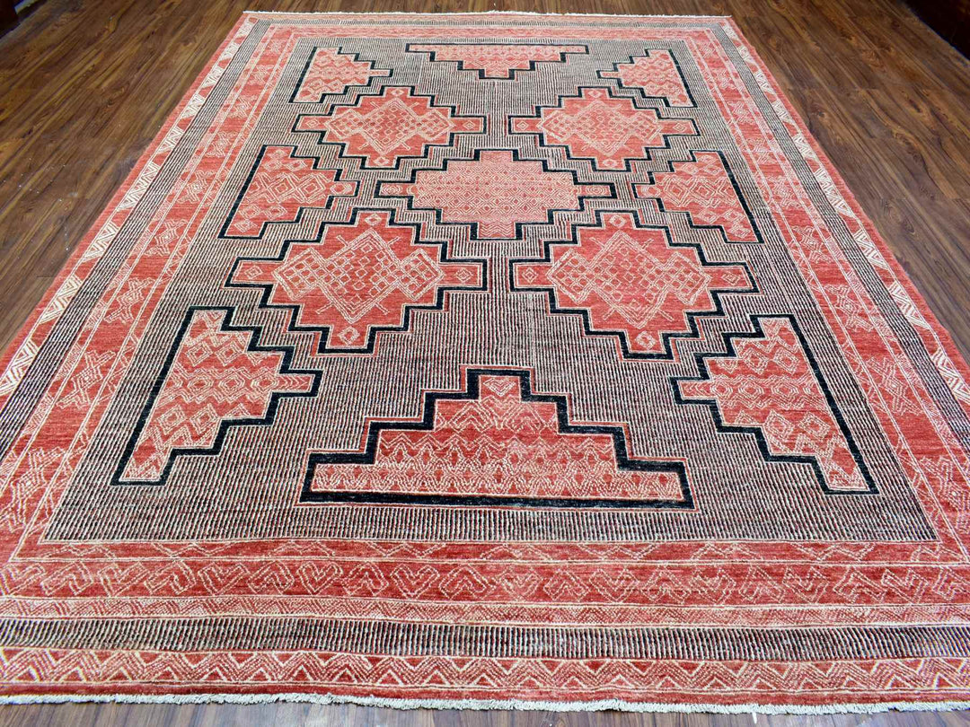 9'0" x 11'9" New Hand Knotted Red Wool Rectangle Oriental Rug - MOA10272575