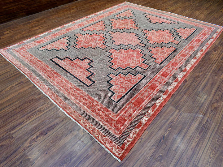 9'0" x 11'9" New Hand Knotted Red Wool Rectangle Oriental Rug - MOA10272575