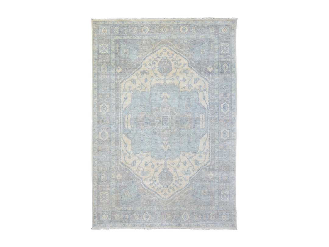 6'2" x 8'9" New Hand Knotted Ivory Wool Rectangle Oriental Rug - MOA10272582