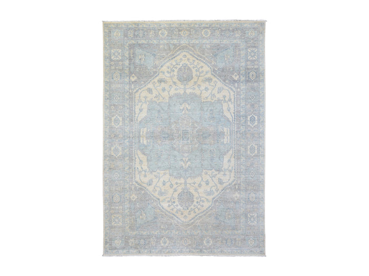 6'2" x 8'9" New Hand Knotted Ivory Wool Rectangle Oriental Rug - MOA10272582