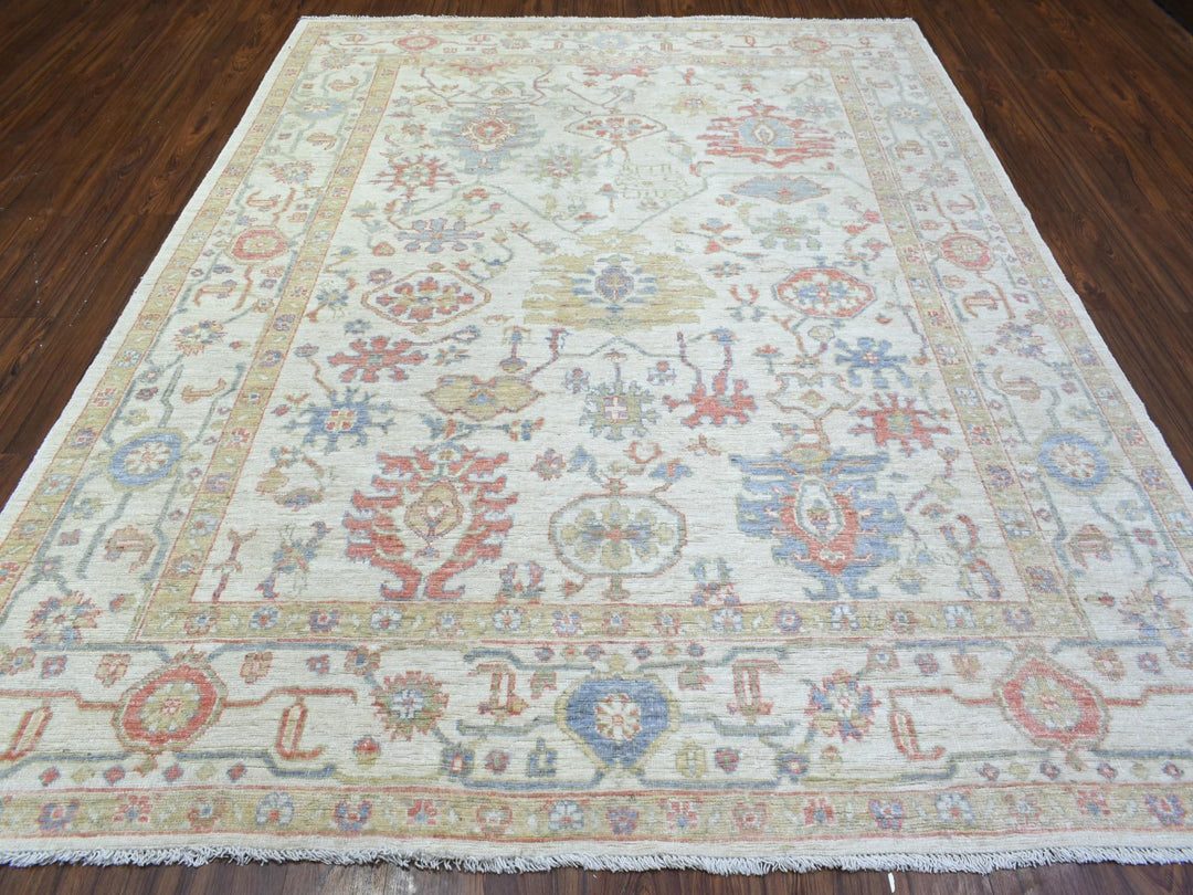 8'1" x 10'2" New Hand Knotted Ivory Wool Rectangle Oriental Rug - MOA10272589