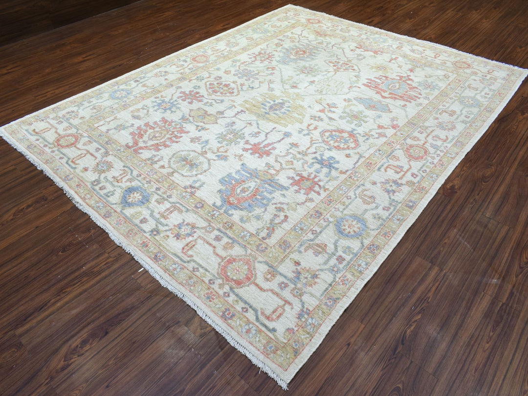 8'1" x 10'2" New Hand Knotted Ivory Wool Rectangle Oriental Rug - MOA10272589
