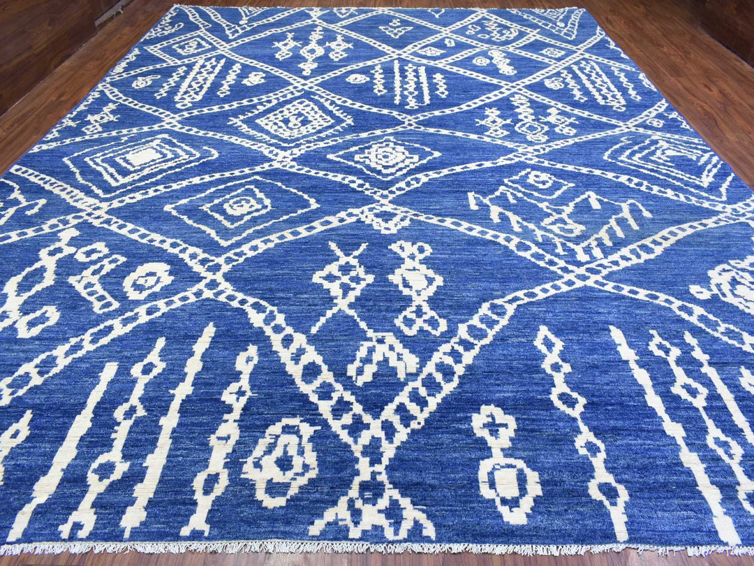 12'2" x 15'2" New Hand Knotted Blue Wool Rectangle Oriental Rug - MOA10272613