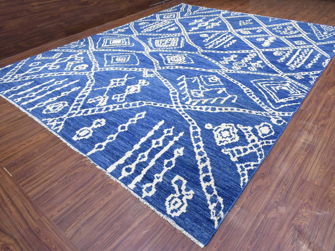 12'2" x 15'2" New Hand Knotted Blue Wool Rectangle Oriental Rug - MOA10272613