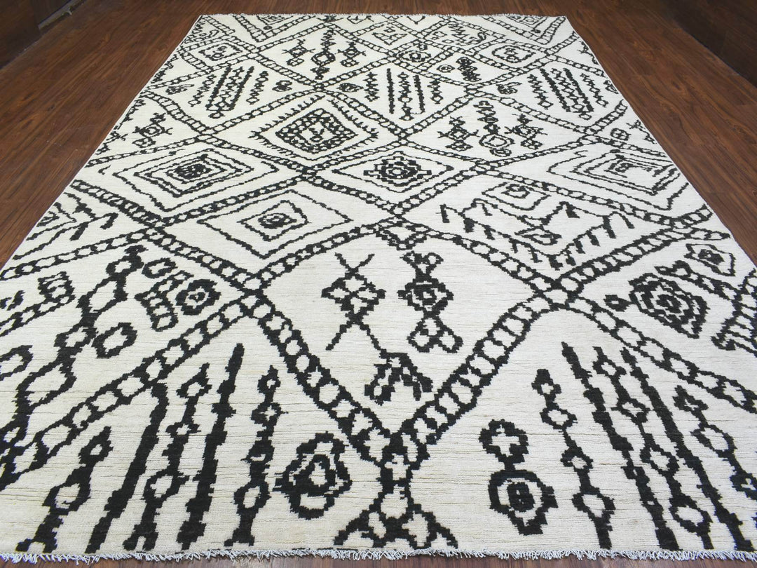 9'10" x 13'8" New Hand Knotted Ivory Wool Rectangle Oriental Rug - MOA10272616