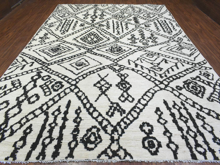 9'10" x 13'8" New Hand Knotted Ivory Wool Rectangle Oriental Rug - MOA10272616