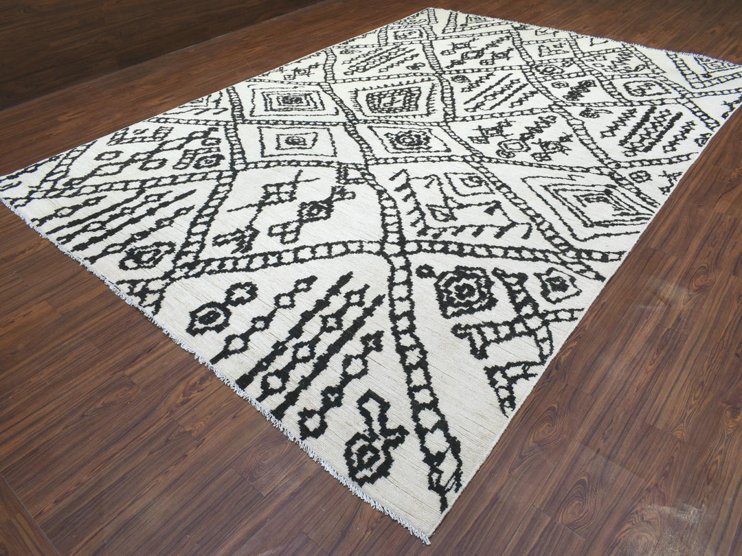 9'10" x 13'8" New Hand Knotted Ivory Wool Rectangle Oriental Rug - MOA10272616