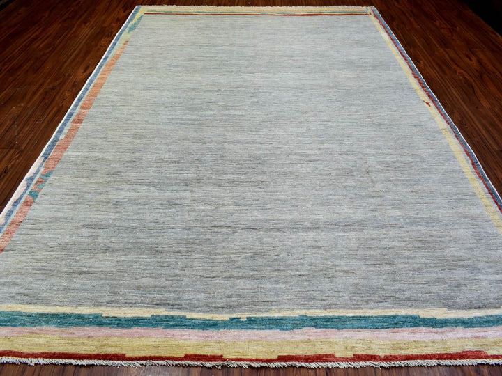 8'6" x 11'7" New Hand Knotted Grey Wool Rectangle Oriental Rug - MOA10272617