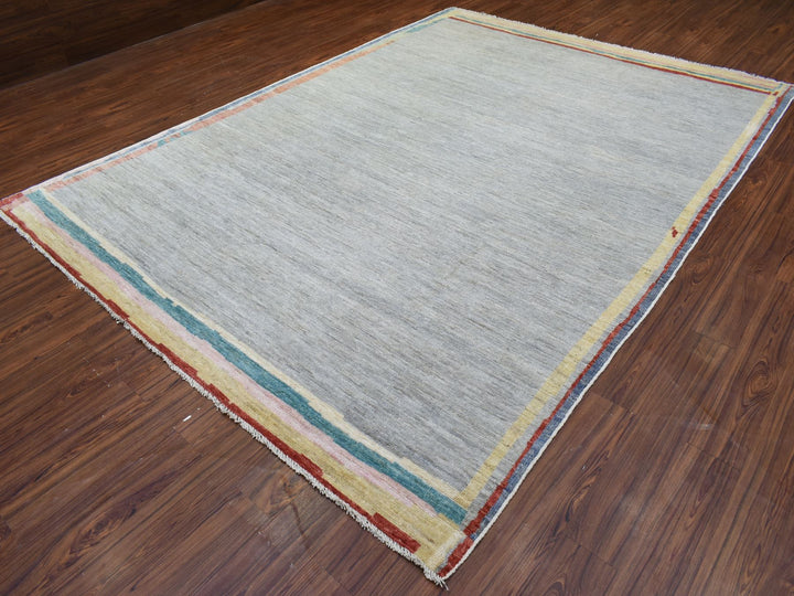 8'6" x 11'7" New Hand Knotted Grey Wool Rectangle Oriental Rug - MOA10272617