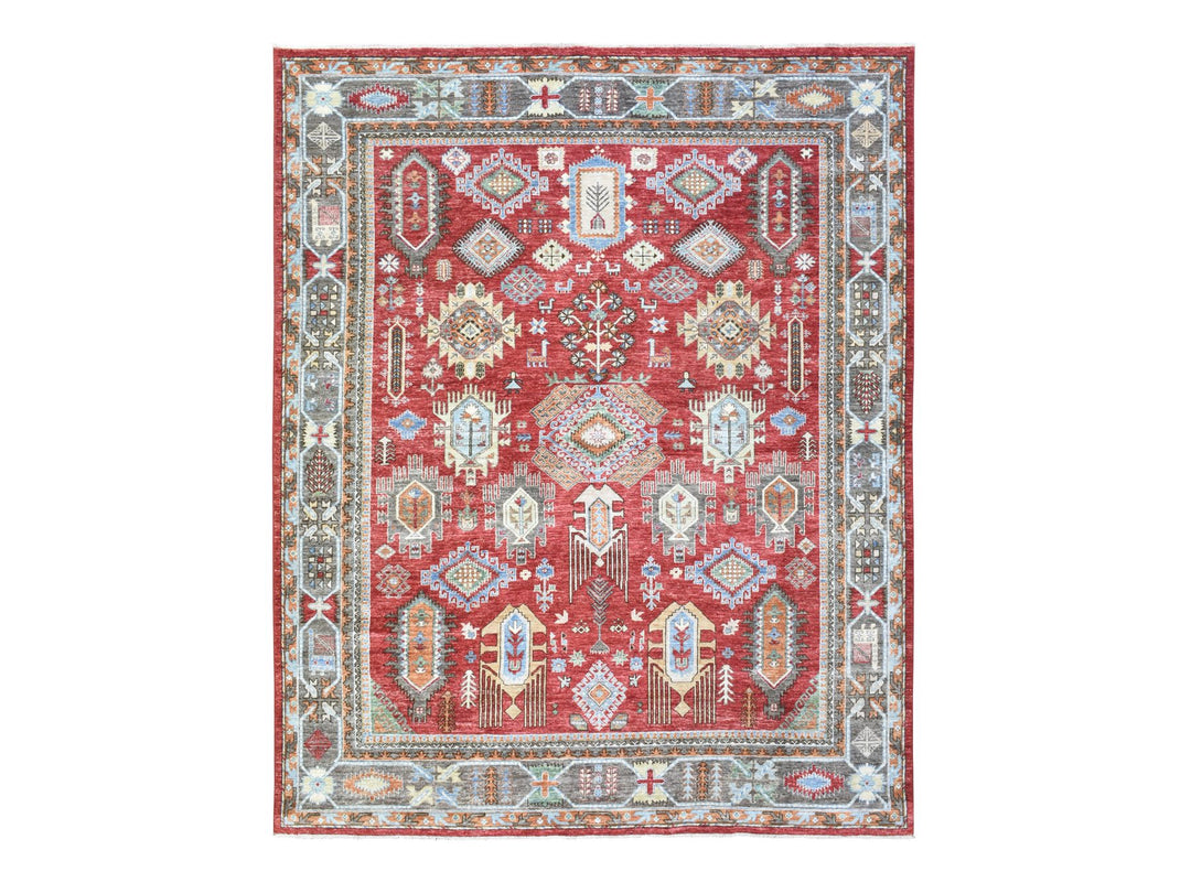8'0" x 9'7" New Hand Knotted Red Wool Rectangle Oriental Rug - MOA10272623