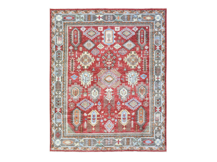8'0" x 9'7" New Hand Knotted Red Wool Rectangle Oriental Rug - MOA10272623