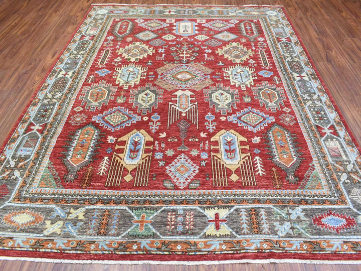 8'0" x 9'7" New Hand Knotted Red Wool Rectangle Oriental Rug - MOA10272623